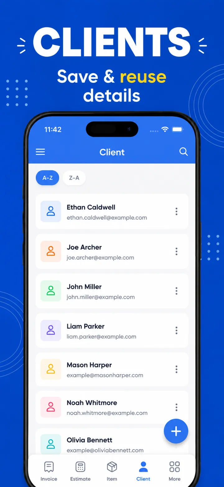 Save and reuse client details for faster invoicing in the PocketInvoice app