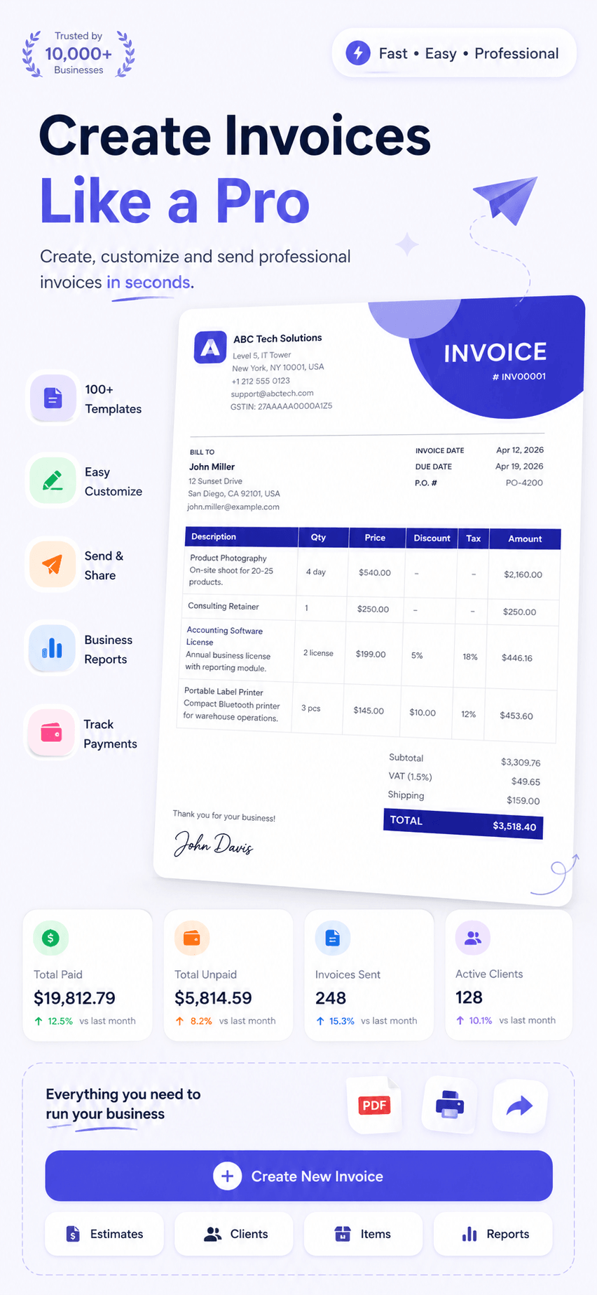 PocketInvoice App - Invoice Dashboard